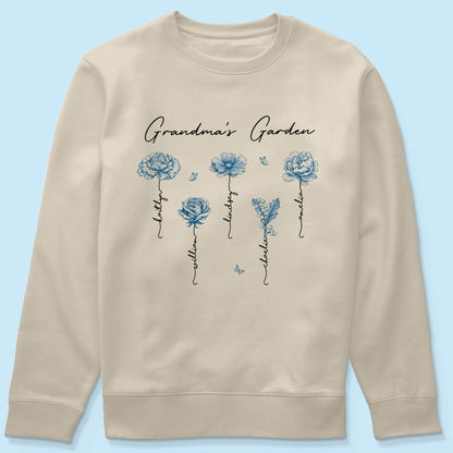 Grandma's Garden Retro Vintage Birthmonth Flowers Personalized Shirt, Grandkids Names Floral Gift for Grandma, Mom