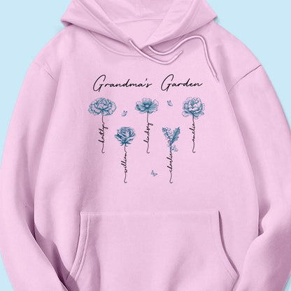 Grandma's Garden Retro Vintage Birthmonth Flowers Personalized Shirt, Grandkids Names Floral Gift for Grandma, Mom