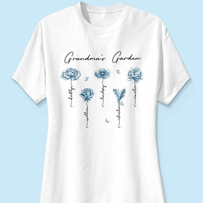 Grandma's Garden Retro Vintage Birthmonth Flowers Personalized Shirt, Grandkids Names Floral Gift for Grandma, Mom