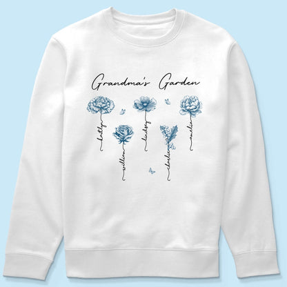 Grandma's Garden Retro Vintage Birthmonth Flowers Personalized Shirt, Grandkids Names Floral Gift for Grandma, Mom