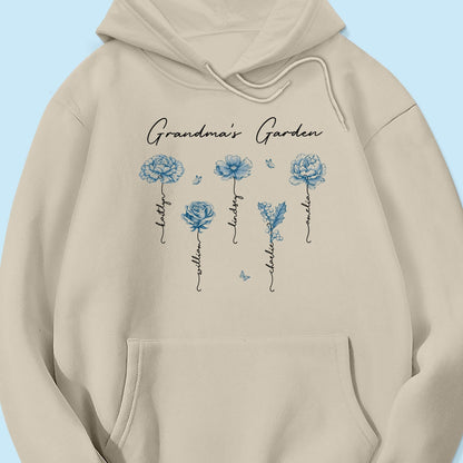 Grandma's Garden Retro Vintage Birthmonth Flowers Personalized Shirt, Grandkids Names Floral Gift for Grandma, Mom