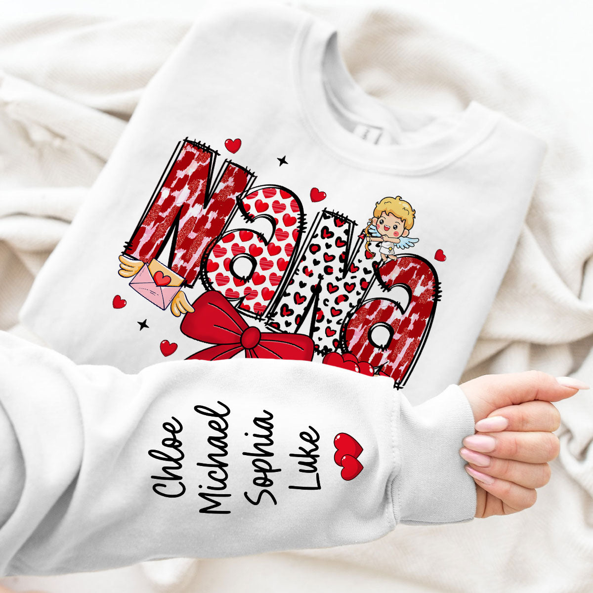 Grandma Valentine Personalized Sleeve Printed Sweatshirt, Valentine's Day Gift For Grandma