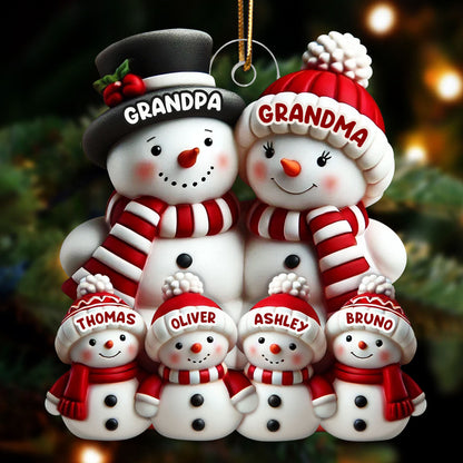 3D Effect Cute Snowman Family Christmas Decor Personalized Acrylic Ornament