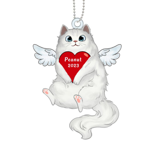 Fluffy Cat Angel Wings Personalized Wooden Ornament