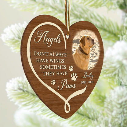 Angels Have Paws Dogs Cats Pet Memorial Personalized Wooden Ornament, Sympathy Gifts for Dog Loves Cat Lovers
