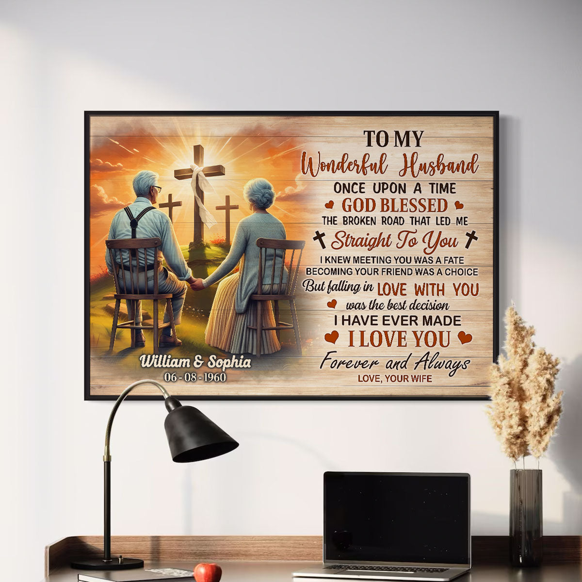 Cross God Gave Me You Old Couple Sitting Personalized Poster, Anniversary Valentine's Day Gift For Him, Her, Husband, Wife