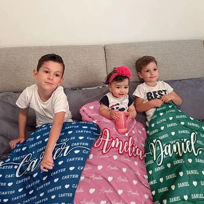 Personalised Heart Icon Multicolor Name Soft Throw Blanket Birthday Christmas Gift for Boys Girls Family