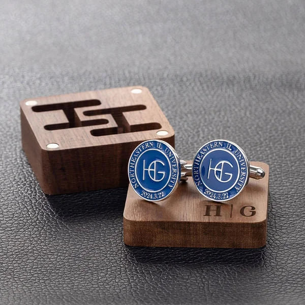 Personalized Multi-color Monogram Initial A Pair of Cufflinks Engraving Wood Box Wedding Anniversary Gift for Men