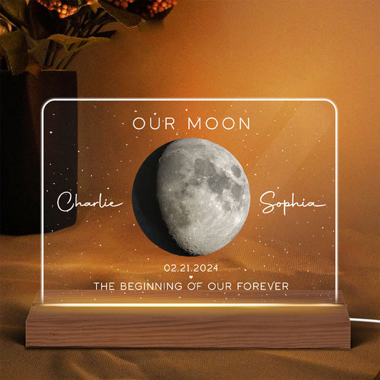 Our Moon Couple Gift Moon Phase Art Anniversary Gift For Him Gift For Her Personalized Acrylic Plaque With LED Night Light