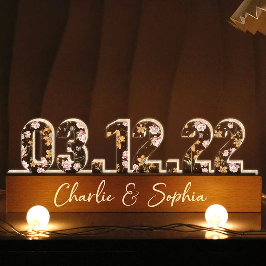 Couple Engagement Anniversary Date Custom Flower - Printed LED Night Light