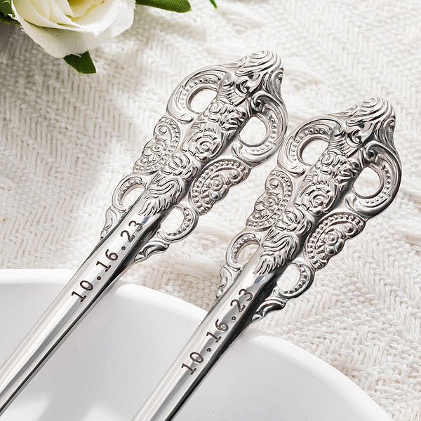 Personalized Vintage Wedding Forks with Laser Engraving Mr. Mrs. and Date Anniversary Wedding Engagement Gift for Couple Set of 2 with Kraft Paper Box