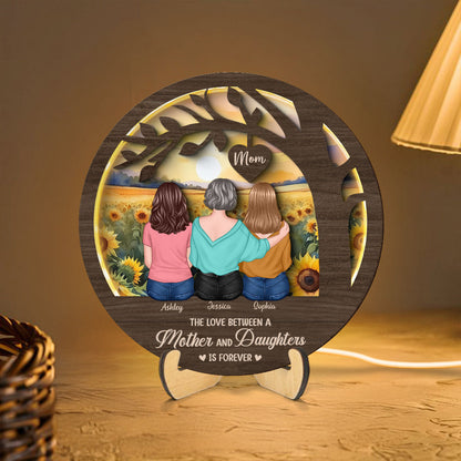 Mother Daughters Sitting Under Tree Personalized Wooden Frame With LED, Mother's Day gift for Mom