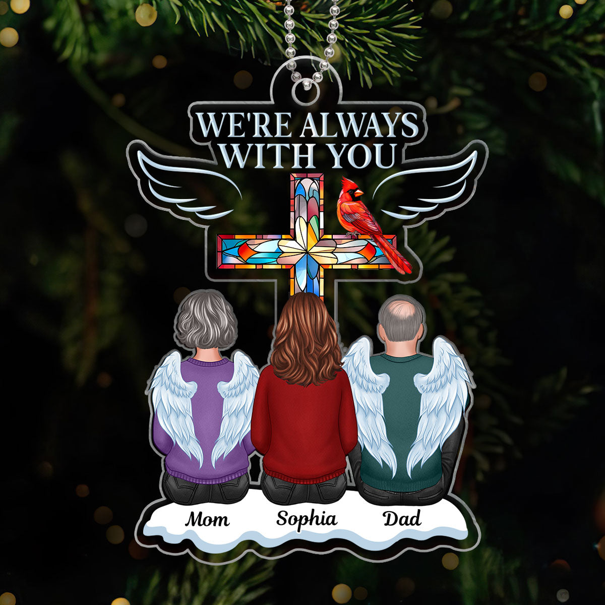 Family Memorial Keepsake Stained Glass Cross Cardinal Personalized Acrylic Ornament