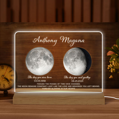 Memorial Keepsake Lost Loved One Moon Phase Art Sympathy Gift Personalized Acrylic Plaque With LED Night Light