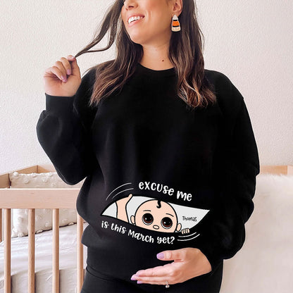 Personalized Maternity Dark Shirt, Excuse Me Is It Yet, Pregnancy Announcement, Expecting Parents