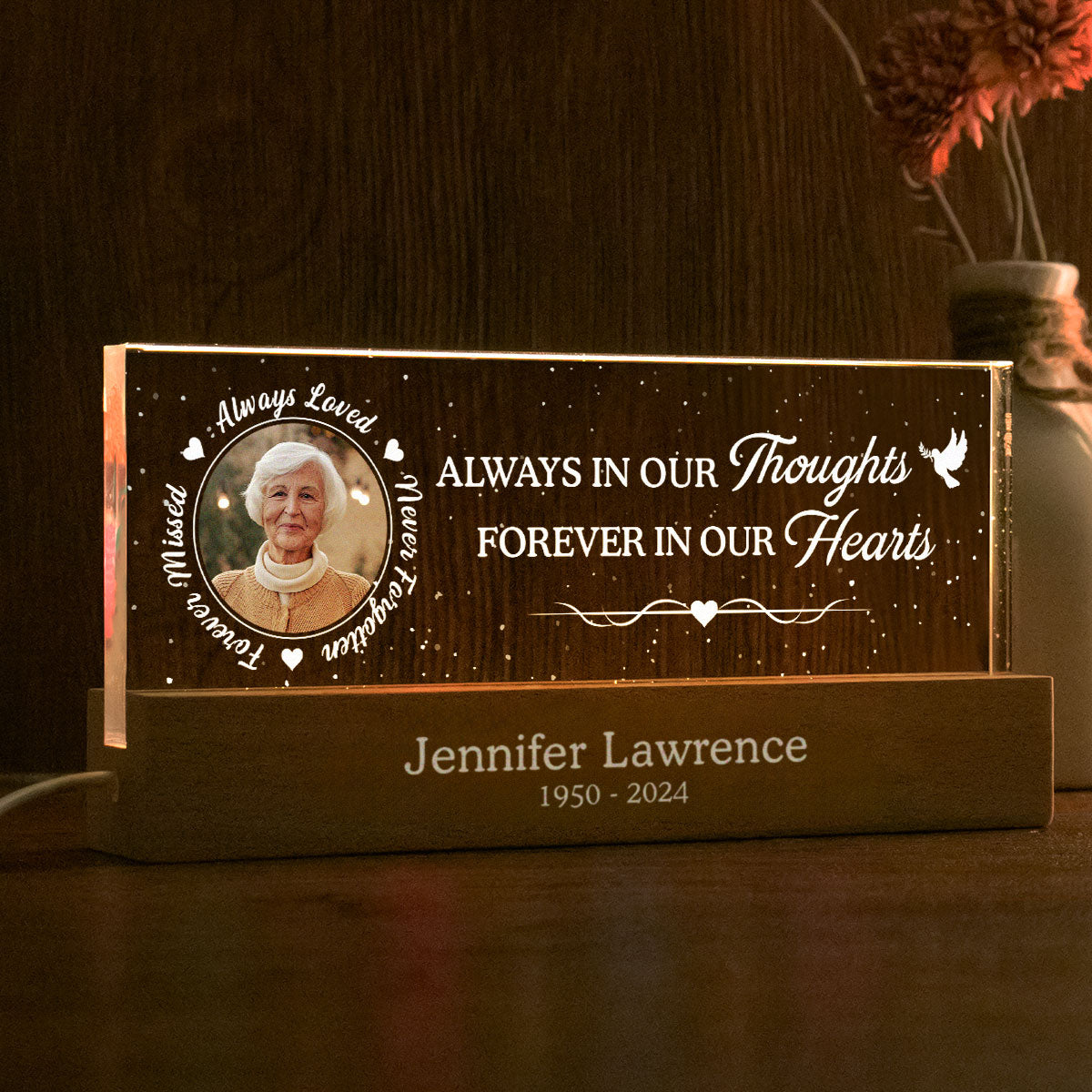 Always In Our Thoughts Forever In Our Hearts Personalized Acrylic Block LED Night Light