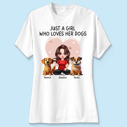 Just A Girl Who Loves Her Dogs Realistic Cartoon Dogs Personalized Shirt, Valentine's Day Gift For Dog Lover