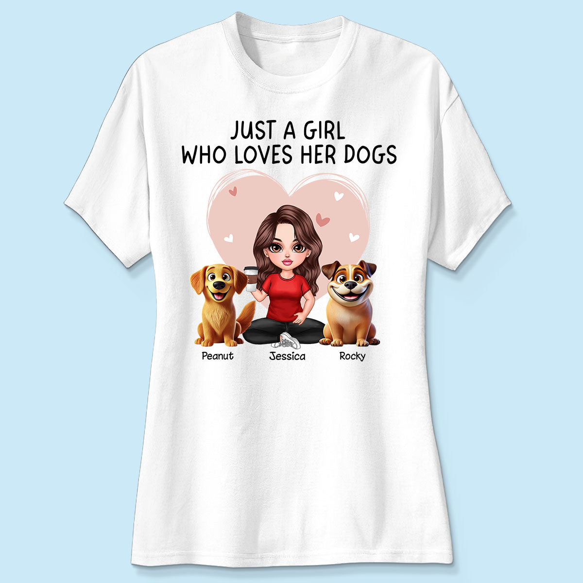 Just A Girl Who Loves Her Dogs Realistic Cartoon Dogs Personalized Shirt, Valentine's Day Gift For Dog Lover