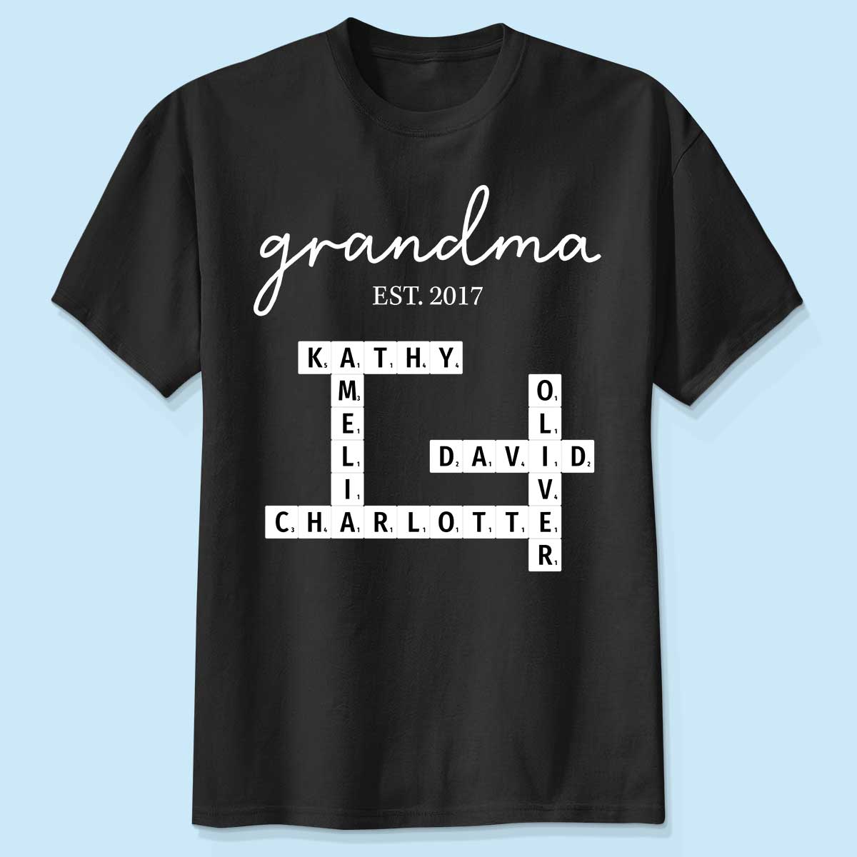 Grandma Est Date Crossword Puzzle Grandkids Name Personalized Shirt