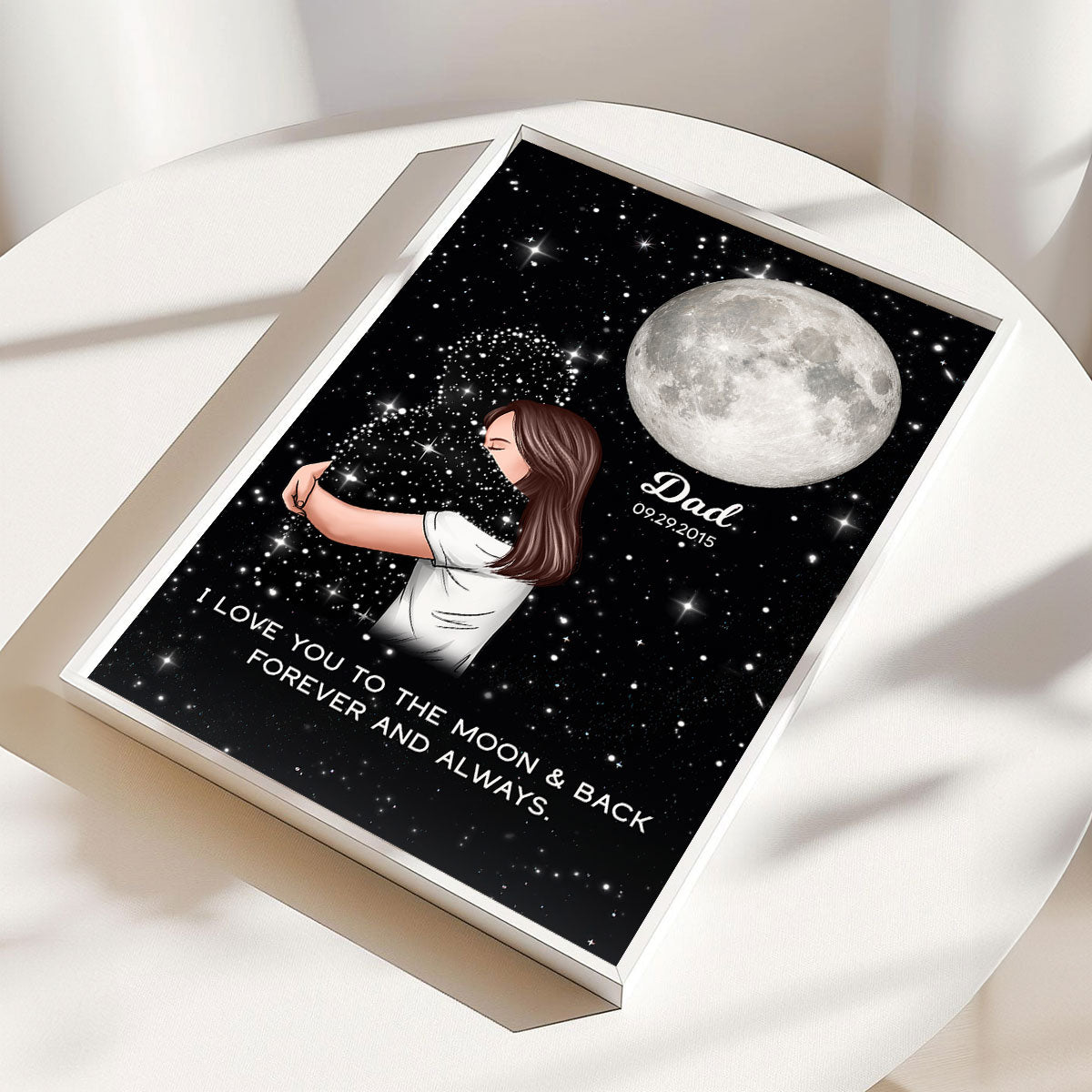 Lost Loved One Woman Hugging Moon Phase Galaxy Art Memorial Sympathy Gift Personalized Poster