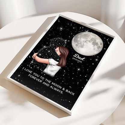 Lost Loved One Woman Hugging Moon Phase Galaxy Art Memorial Sympathy Gift Personalized Poster