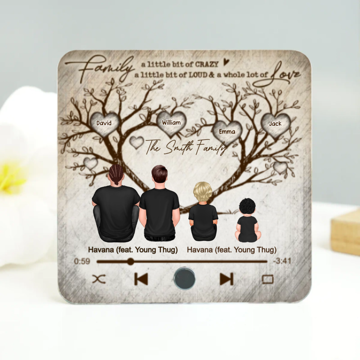 Family Heart Tree Sitting Personalized Music Fridge Magnet, Home Decoration, Anniversary Gift For Family, Gift For Husband, Wife