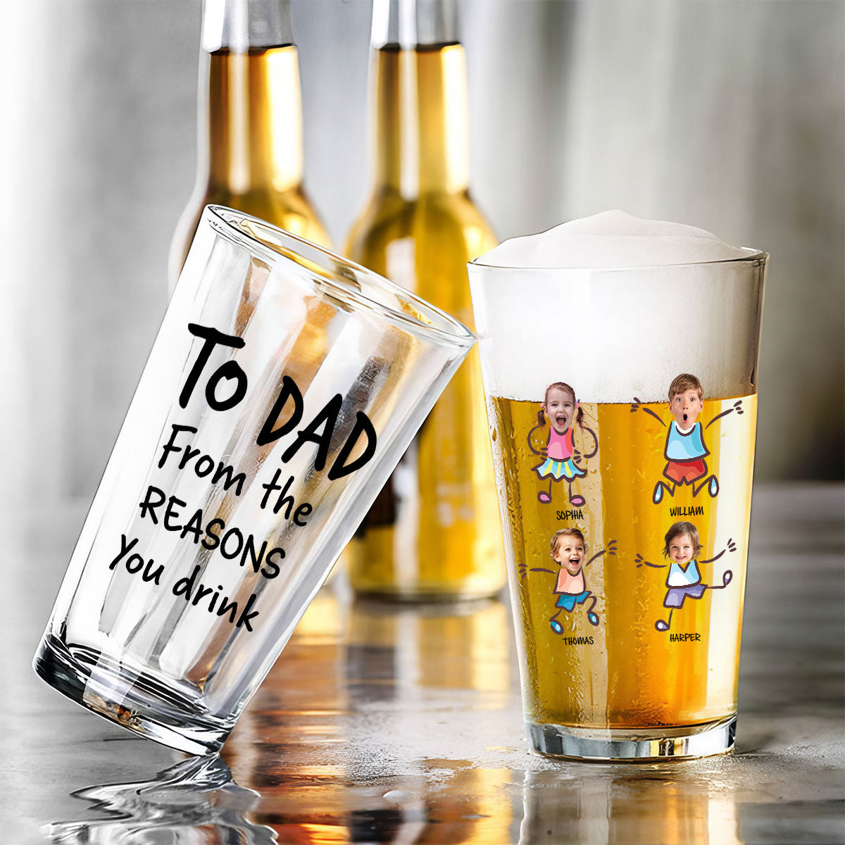 To Dad Grandpa From The Reasons You Drink Personalized Beer Glass, Unique Gift For Dad Grandpa, Funny Father's Day Gift
