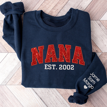 Custom Nana Glitter Embroidered And Kids Sweatshirt