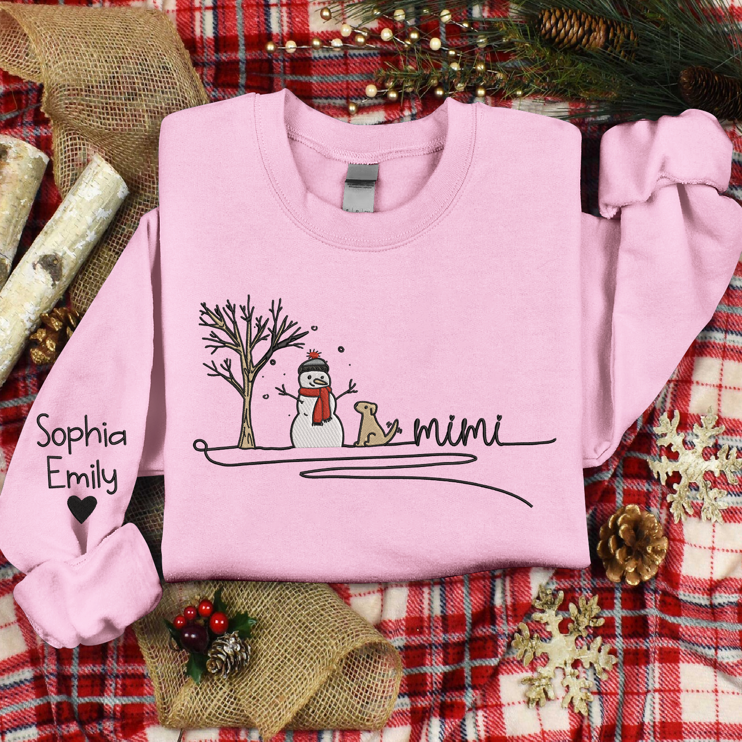 Embroidered Christmas Snowman Sweatshirt, For Grandma And Kids Embroidered Sweatshirt