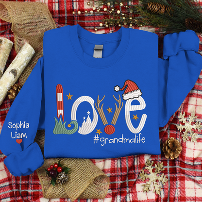 Embroidered Christmas Love Custom Gradma And Kids, Merry Christmas Gift For Grandma