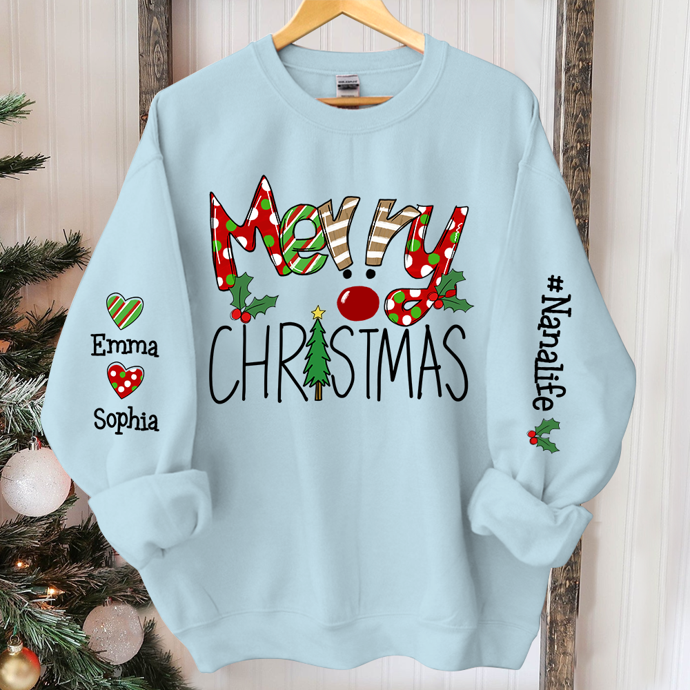 Merry Christmas Sweatshirt, Custom Nana And Kids Christmas, Grandma Gift TH Sweatshirt