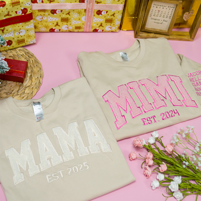 Custom Mimi Sweatshirt - Embroidered MIMI EST. 2024 Pullover, Personalized Grandma Gift with Grandkids' Names, Cozy Christmas Gift for Grandmothers