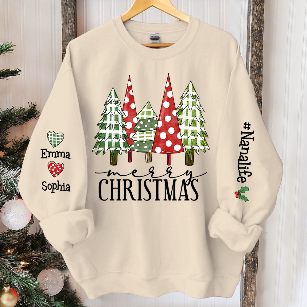 Christmas Tree Sweatshirt, Custom Nana And Kids Merry Christmas, Grandma Gift TH Sweatshirt