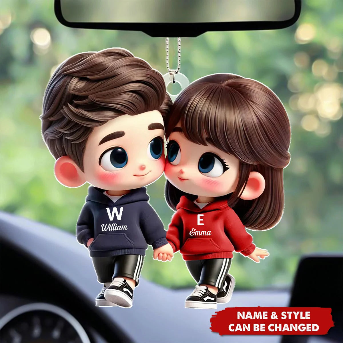 Cute Cartoon Couple Holding Hands Personalized Acrylic Car Hanger, Anniversary & Valentine's Day Gift for him, Gift for her