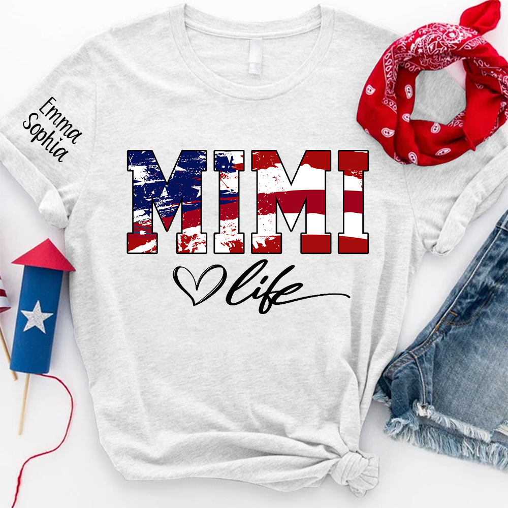 Mimi Life Flag 4th Of July Shirt, Custom Grandma With Kids TH T-Shirt