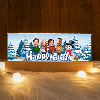 Happy Holiday Funny Family, Custom Photo, Personalized Family Photo Acrylic Block LED Night Light, Family Keepsake