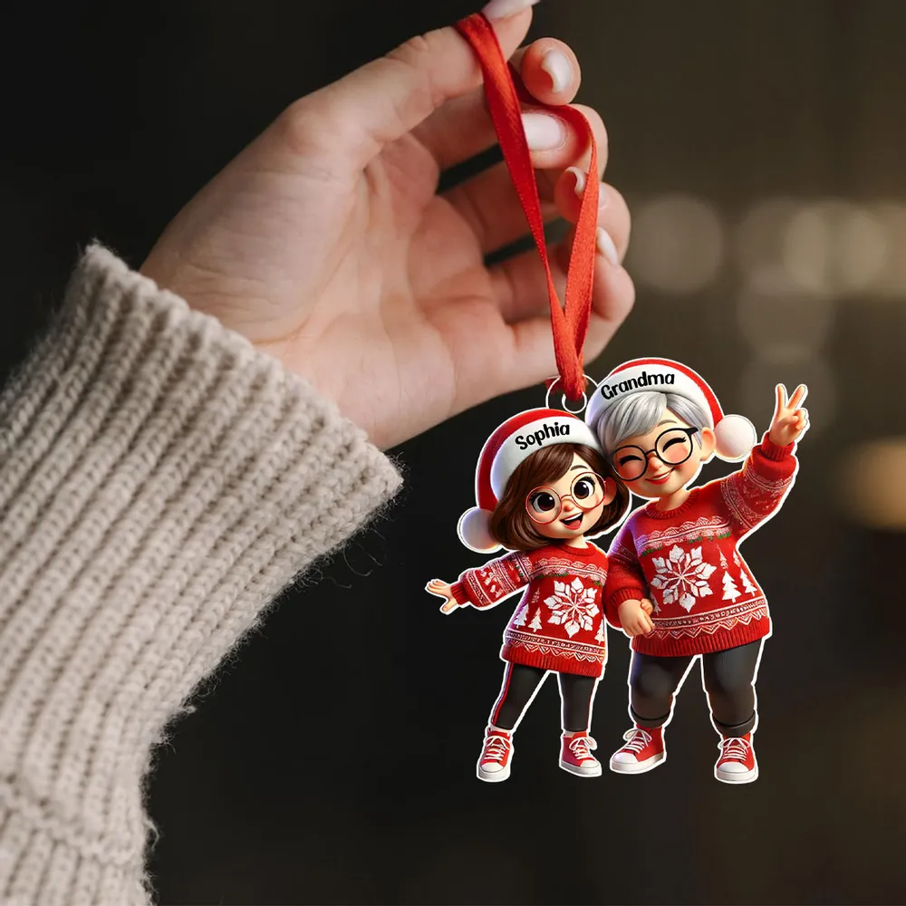 3D Effect Happy Christmas Grandma Grandkids Personalized Acrylic Ornament, Gift For Granddaughter