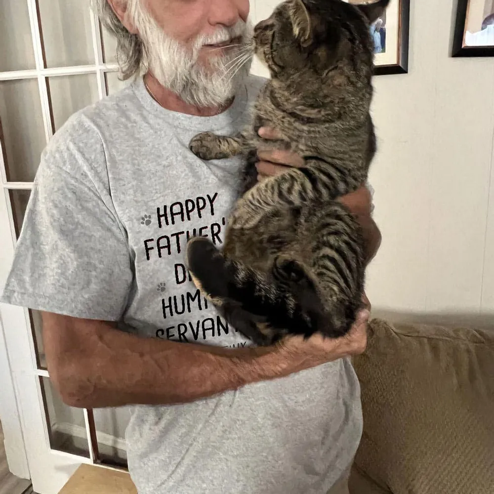 Happy Father‘s Day Human Servant Stacked Cats Funny Gift For Cat Lover Personalized Shirt