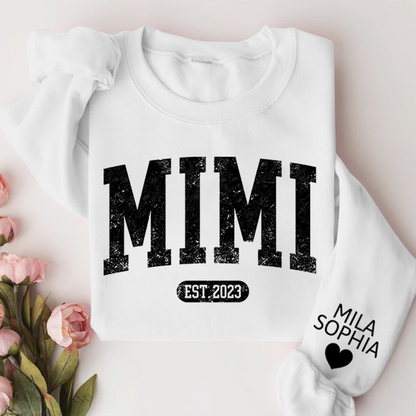 Custom Mimi Nana Grandma Est with Granddaughter and Grandson Names Sweatshirt