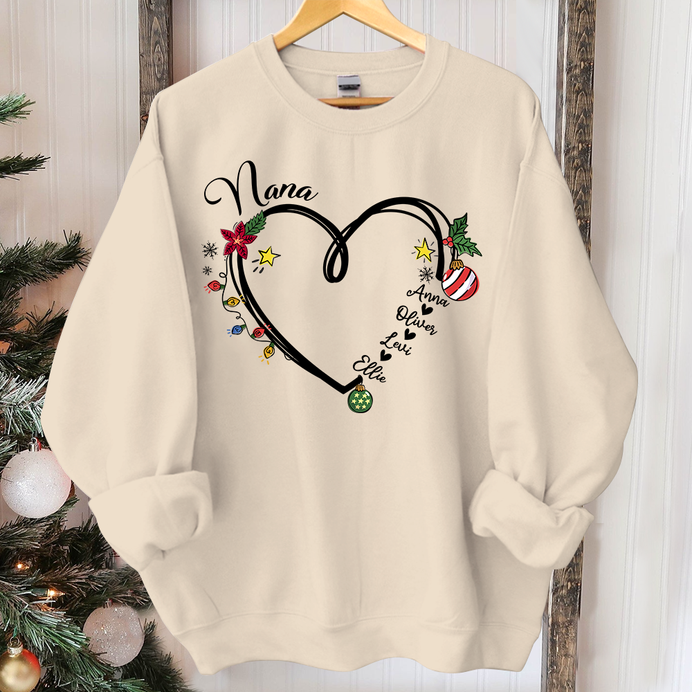 Nana Heart Christmas And Grandkids Sweatshirt