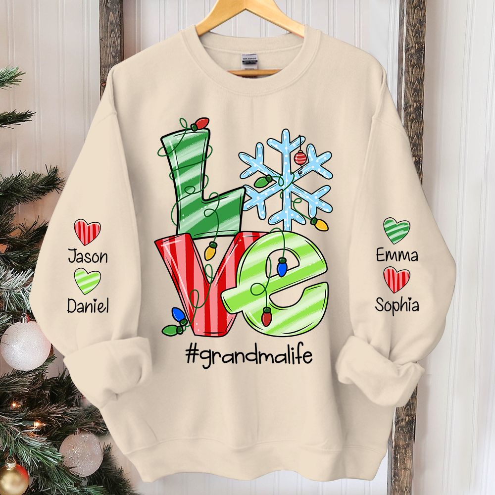 Christmas Love Grandma Life, Custom Grandma & Kids, Grandma Gift TH Sweatshirt