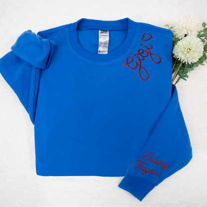 Custom Hand Embroidered Gigi Sweatshirt with Kids Name on Sleeve, Personalized Gigi Sweatshirt, Minimalist Grandma Sweater, Mothers Day Gift for Grandma Mimi Nana Gigi Gaga