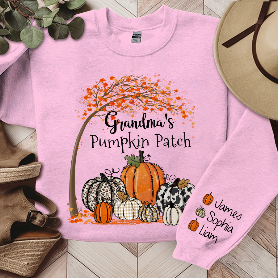 Grandma's Pumpkin Patch Autumn Sweatshirt, Custom Grandma & Kids Fall Autumn, Grandma Gift TH Sweatshirt