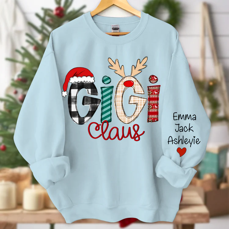 Gigi Claus Sweatshirt, 2024 Christmas Nana Sweatshirt, Custom Grandma Claus Christmas