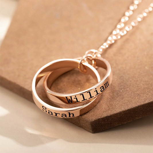 Personalized Interlocking Circles Double Rings Necklace with Engraved Name Valentine's Day Anniversary Gift for Women