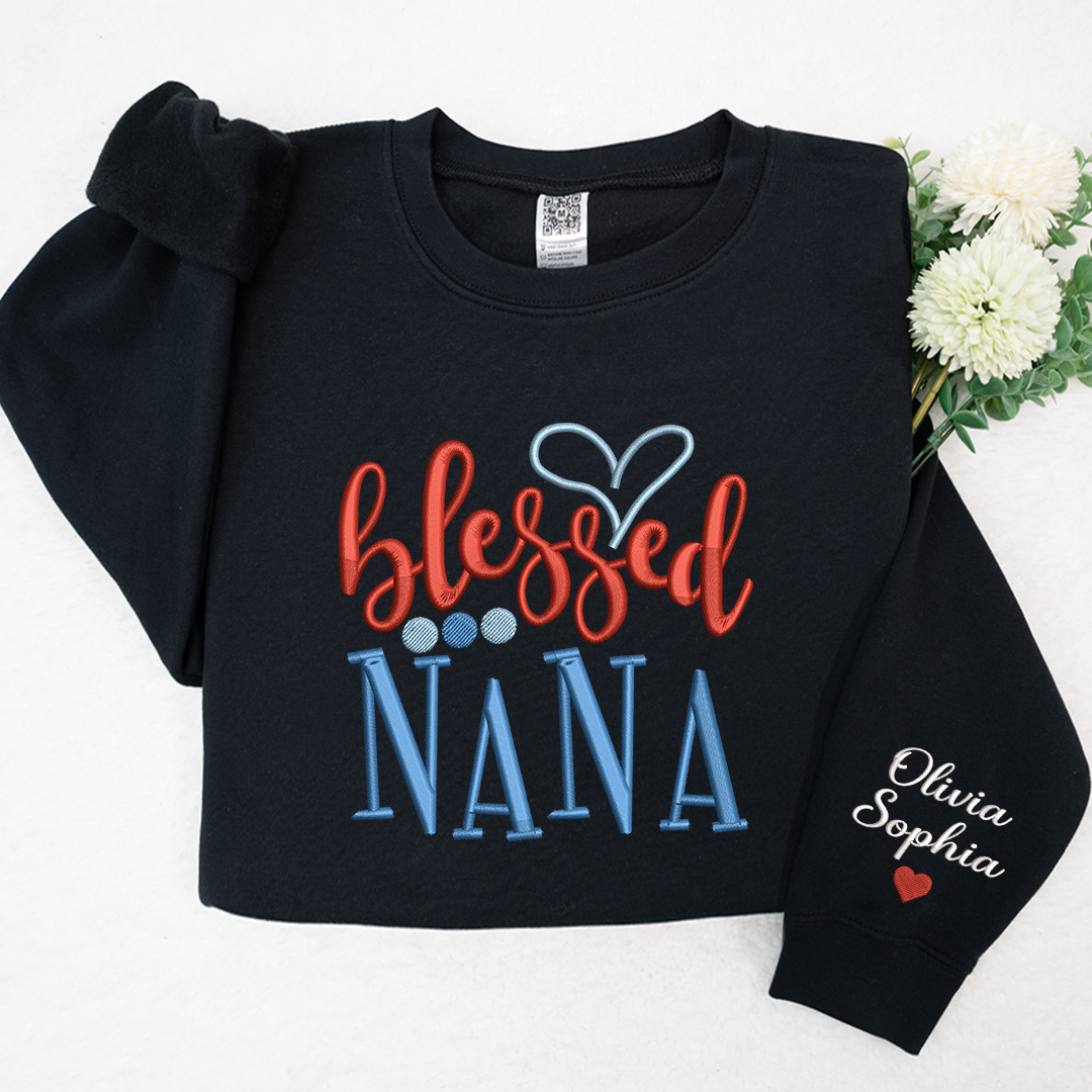 Embroidery Design Heart Blessed Nana And Kids, For  Give Grandma