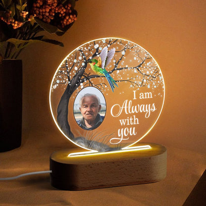 Hummingbird Always With You Blossom Tree Family Photo Memorial Personalized Circle Acrylic Plaque LED Lamp Night Light