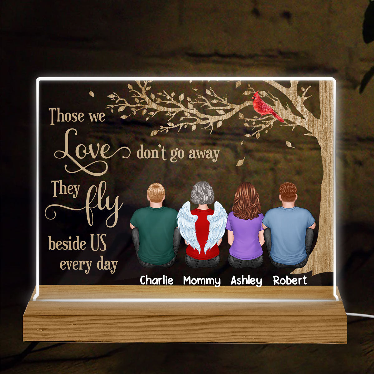 Family Memorial Sitting Under Tree Personalized Acrylic LED Night Light