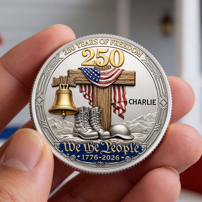 U.S. Veteran 250 Years Freedom Eagle 2D Flat - Personalized Commemorative Keepsake Coin