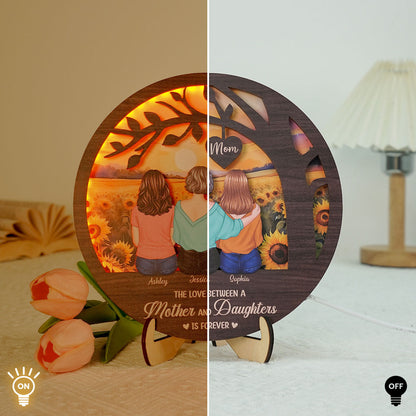 Mother Daughters Sitting Under Tree Personalized Wooden Frame With LED, Mother's Day gift for Mom
